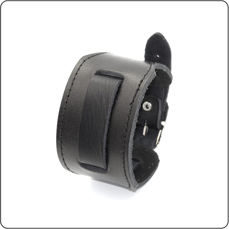Fusamk Punk Rock Belt Buckle Bracelet Adjustable Wide Leather Cuff Bracelet - Image 5
